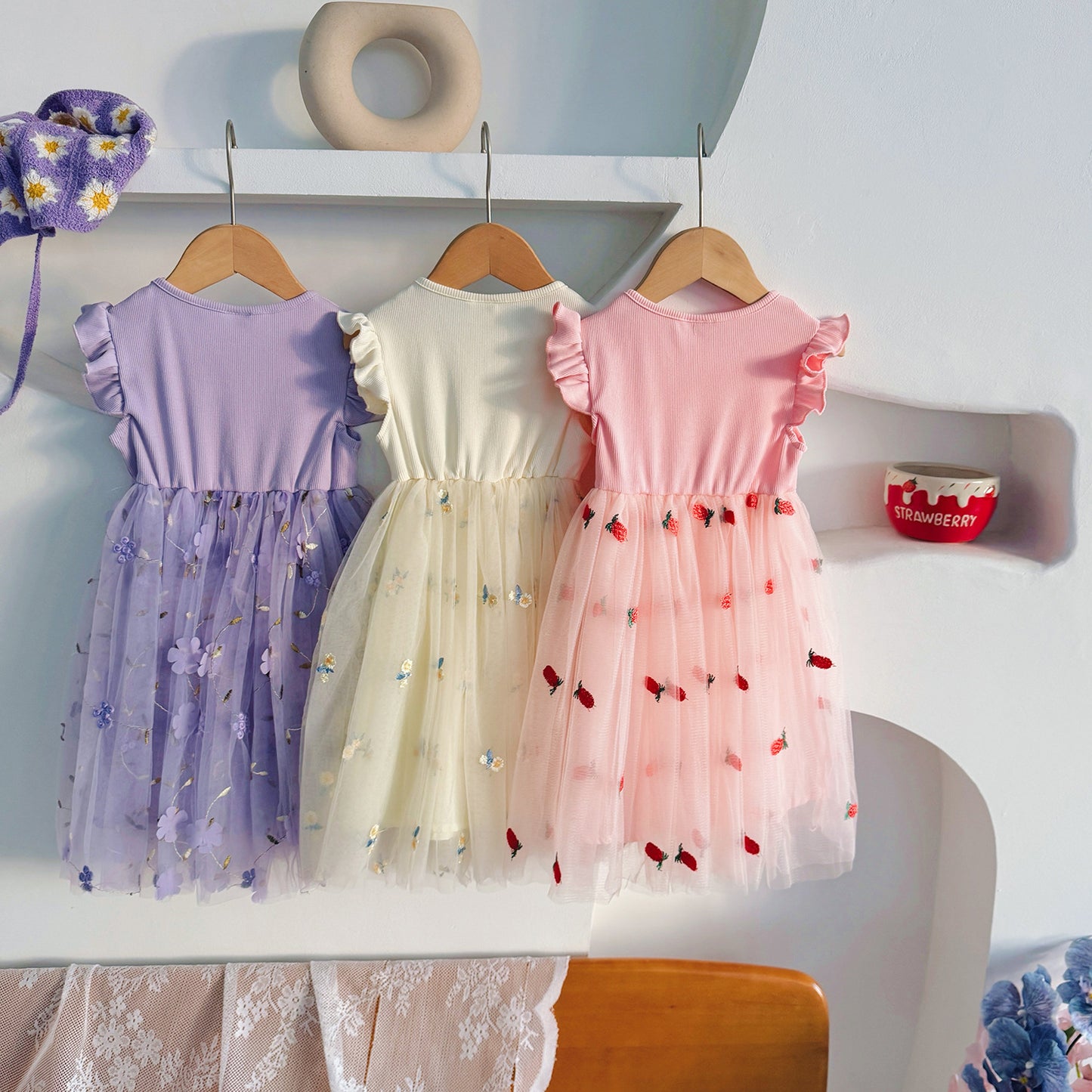 Summer Arrival Fly Sleeves Flowers Pattern Tulle Patchwork Dress for Stylish Girls, MyKids-USA®, Baby & Toddler Dresses, MyKids-USA - - - - - - -