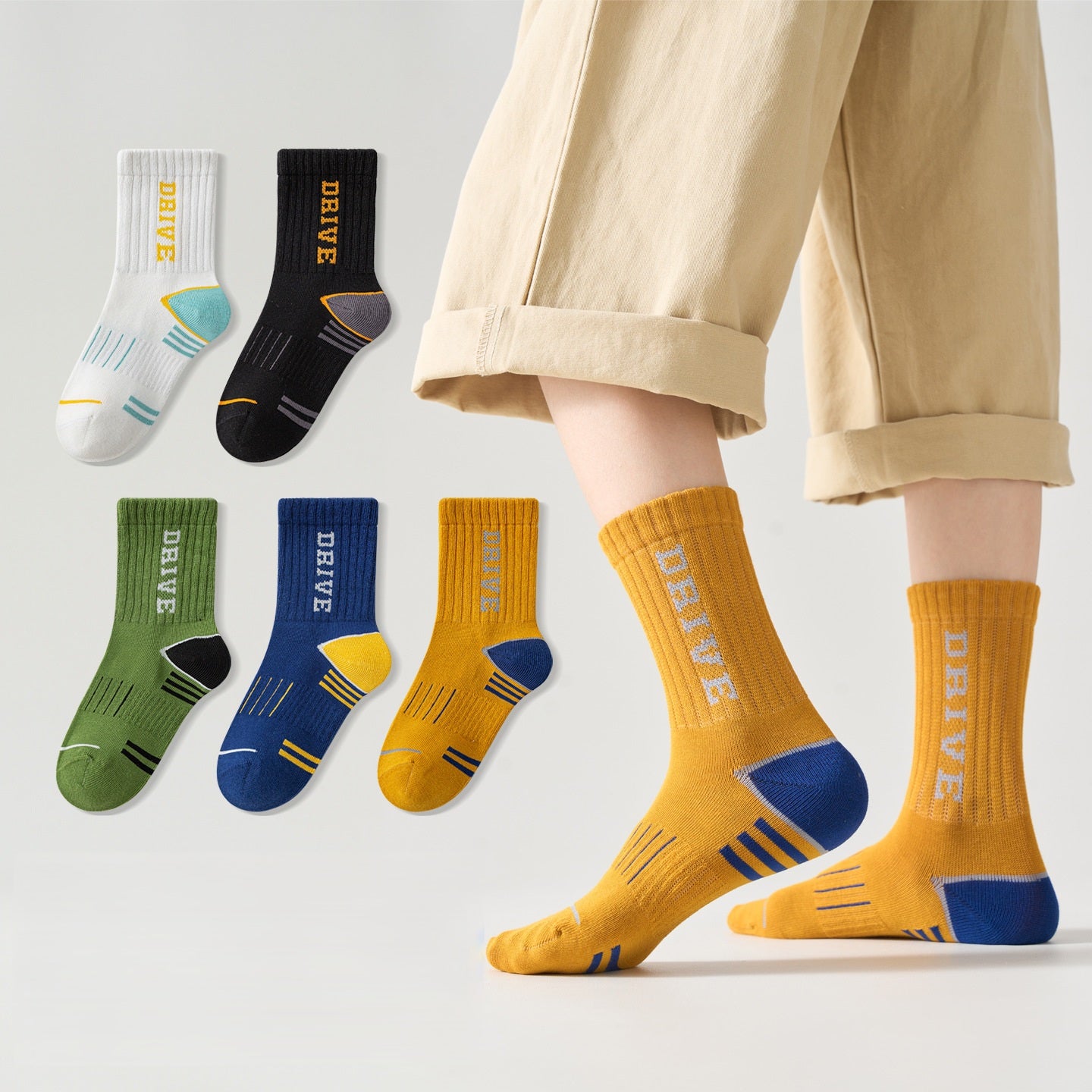 Spring and Autumn Arrival Baby Kids Boys Breathable Casual Letters and Striped Pattern Socks 1 Lot=5-Pair Set, MyKids-USA®, Baby & Toddler Socks & Tights, MyKids-USA - Size/Age - M (2-4Y) - Color - Yellow - - - TR2601231651-I.