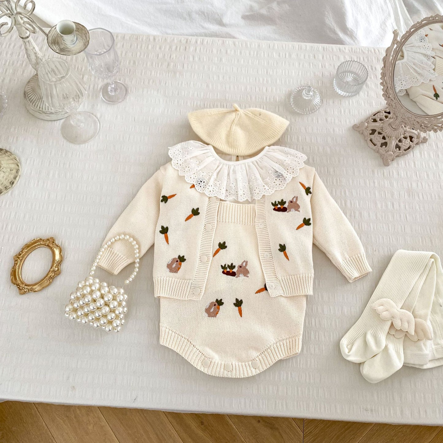 Arrival Autumn Baby Unisex Long Sleeves Cartoon Rabbits Embroidery Pattern Knitted Cardigan and Sleeveless Strap Bodysuits – Clothing Set, MyKids-USA®, Baby One-Pieces, MyKids-USA - - - - - - -