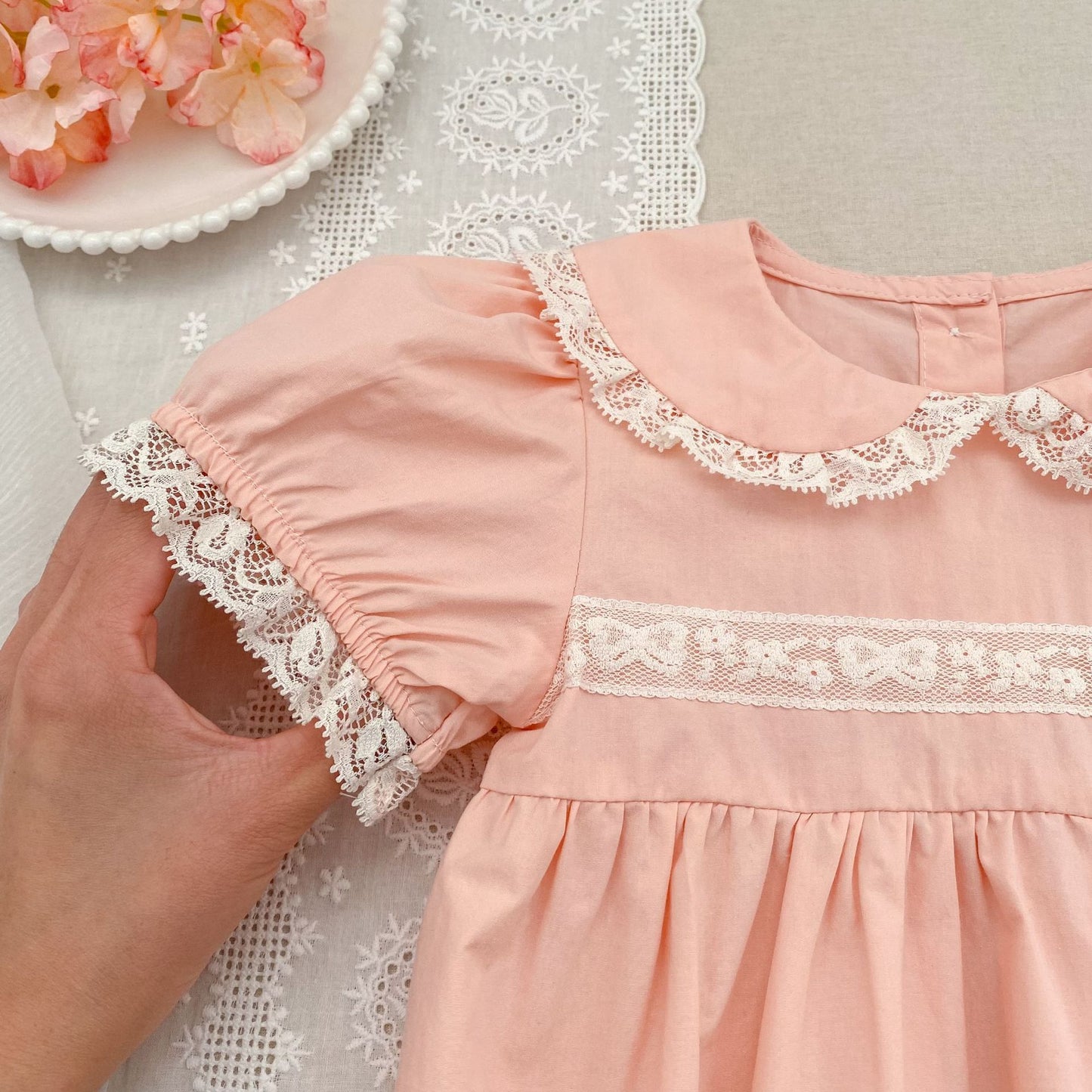 Summer Girls Flowers Pattern Embroidered Lace Trim Onesies and Dress – Princess Sister Matching Set, MyKids-USA®, Baby & Children's One-Pieces, MyKids-USA - - - - - - - .