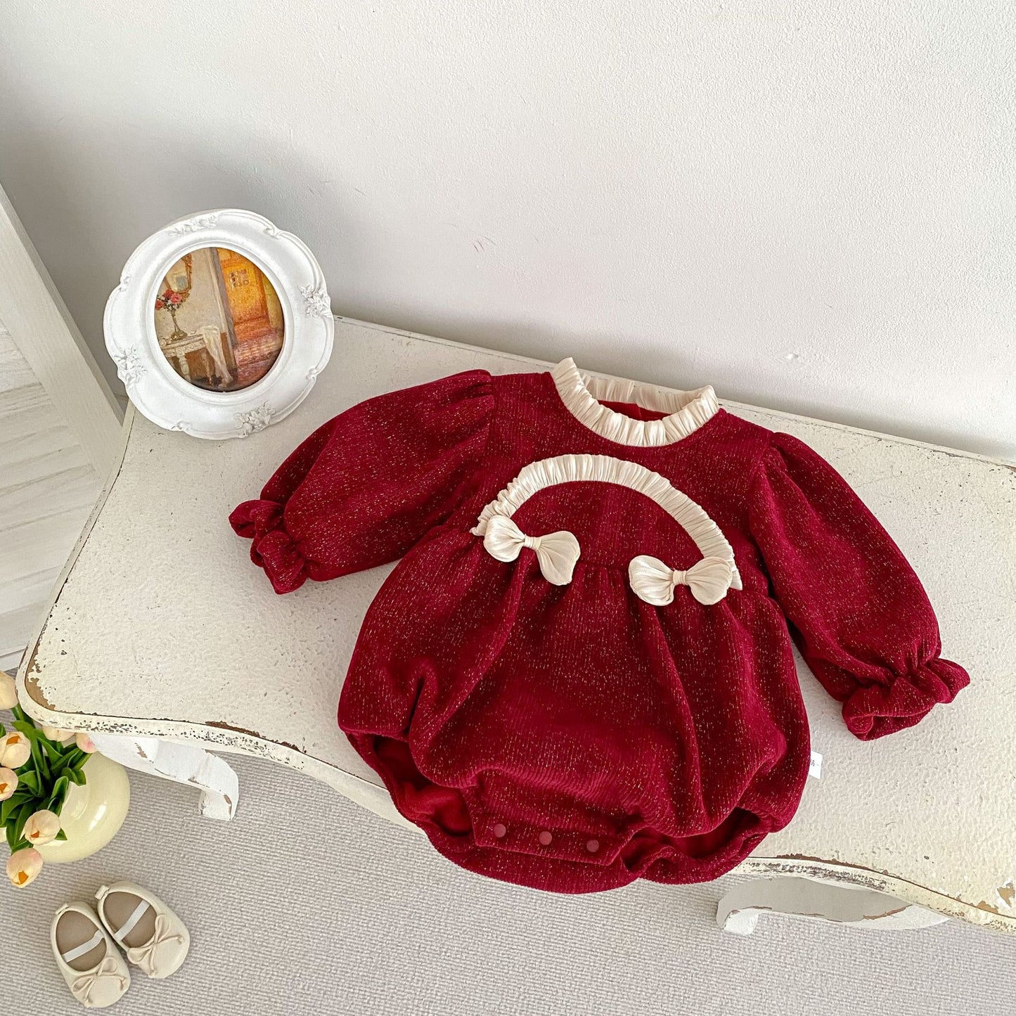 Autumn and Winter Arrival Baby Girls Long Sleeves Ruffle Neck Cozy Onesies Bodysuits, MyKids-USA®, Baby One-Pieces, MyKids-USA - - - - - - -