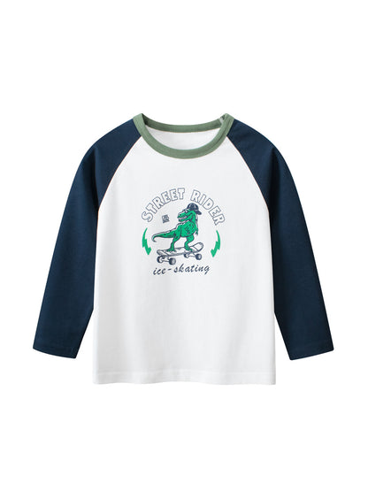 Baby Boys Dinosaur Sporting Cartoon Color Patchwork Crew Neck Long Sleeve Pullover