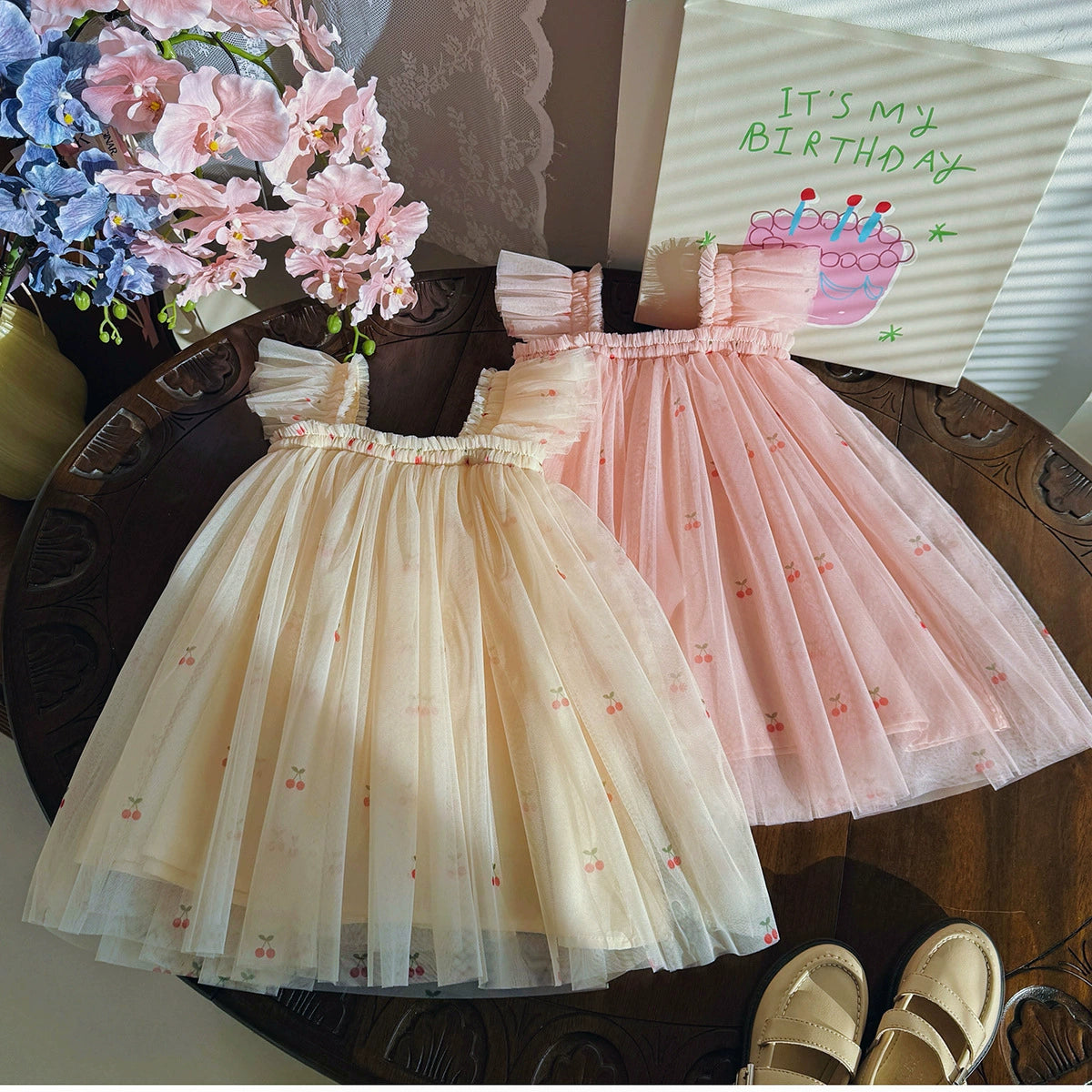 Summer Arrival Cherry Pattern Sleeveless Tulle Dress for Stylish Girls, MyKids-USA®, Baby & Toddler Dresses, MyKids-USA - - - - - - -