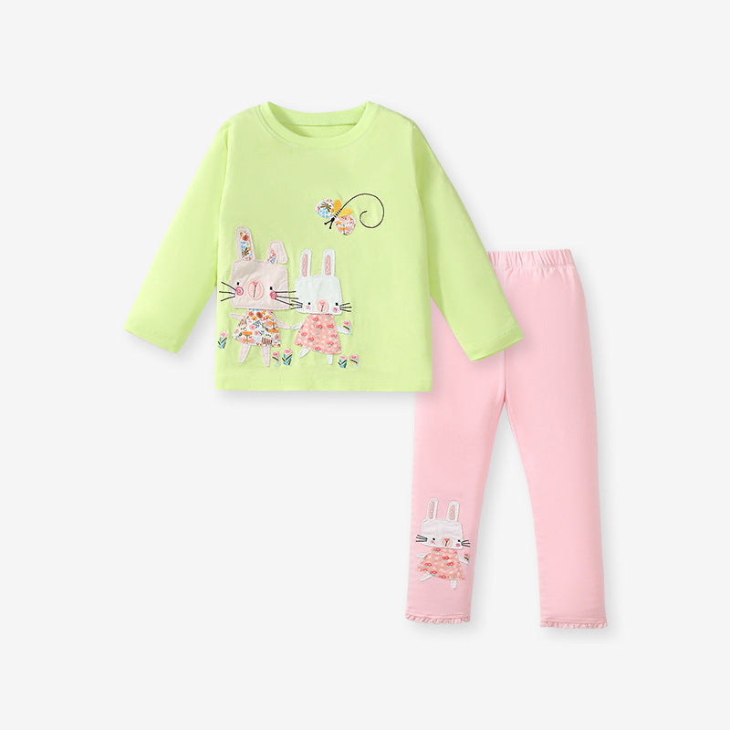 Arrival Spring And Autumn Girls Casual Appliqué Embroidery Rabbits Pattern Long Sleeves Top T-Shirt And Pants Clothing Set, MyKids-USA®, Baby & Toddler Outfits, MyKids-USA - - - - - - -