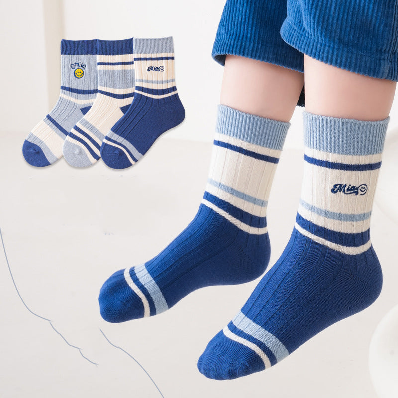 Kids Unisex Embroidery Pattern Comfortable Crew Socks Set, MyKids-USA®, Baby & Toddler Socks & Tights, MyKids-USA - Size/Age - Average Size (1-4Y) - Color - Blue - - - TR2311231453-D