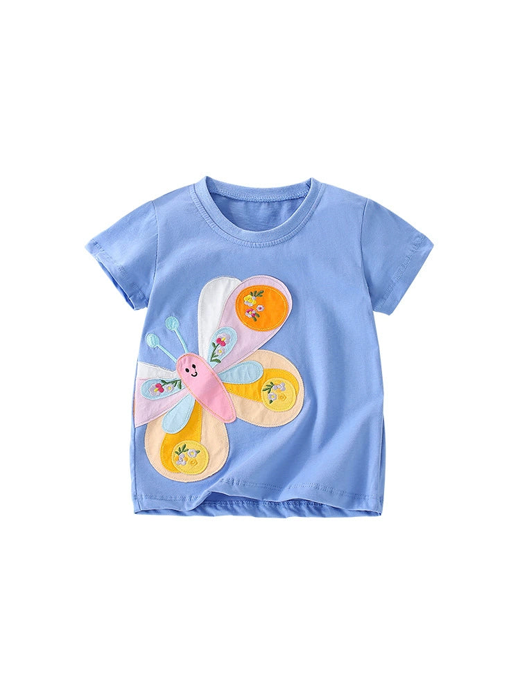 Summer Girls’ Butterfly Pattern Decorated T-shirt in European and American Style, MyKids-USA®, Baby & Toddler Tops, MyKids-USA - - - - - - -