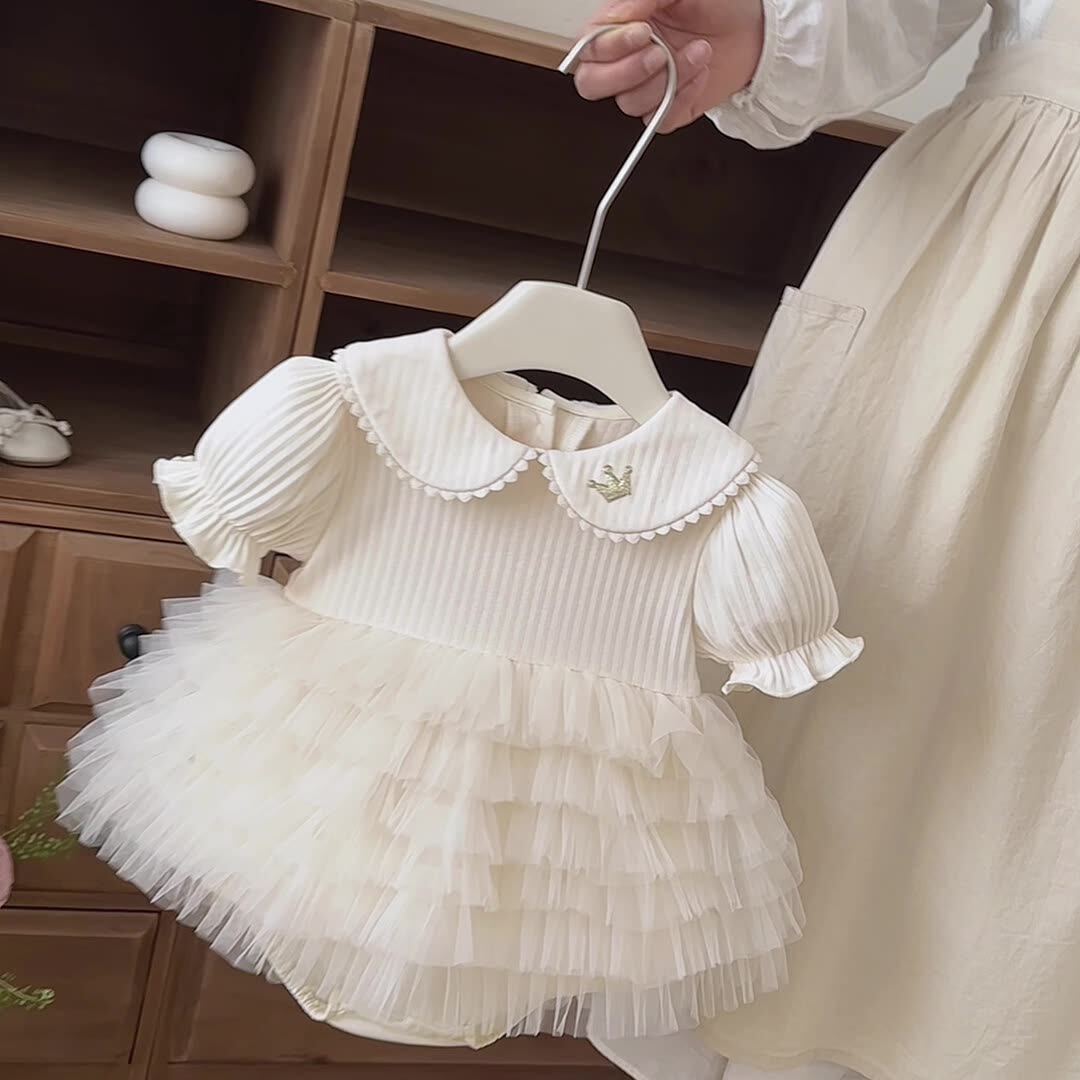 Summer Arrival Baby Girls Short Sleeves Turn-down Collar Ruffle Tulle Bodysuit, MyKids-USA®, Bodysuits, MyKids-USA - - - - - - - .
