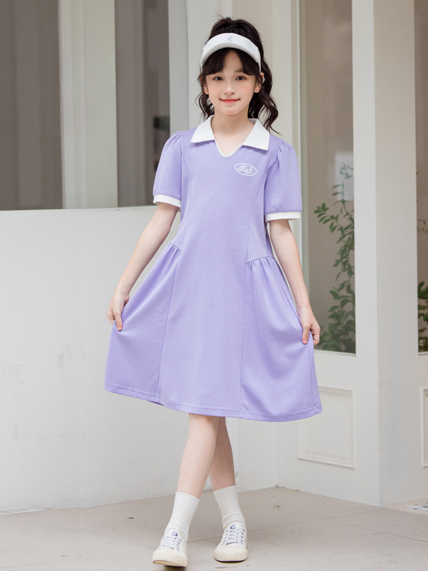 Hot Selling Summer Kids Girls Sports Style Purple Short Sleeves Turn-Down Collar Dress, MyKids-USA®, Baby & Toddler Dresses, MyKids-USA - - - - - - -