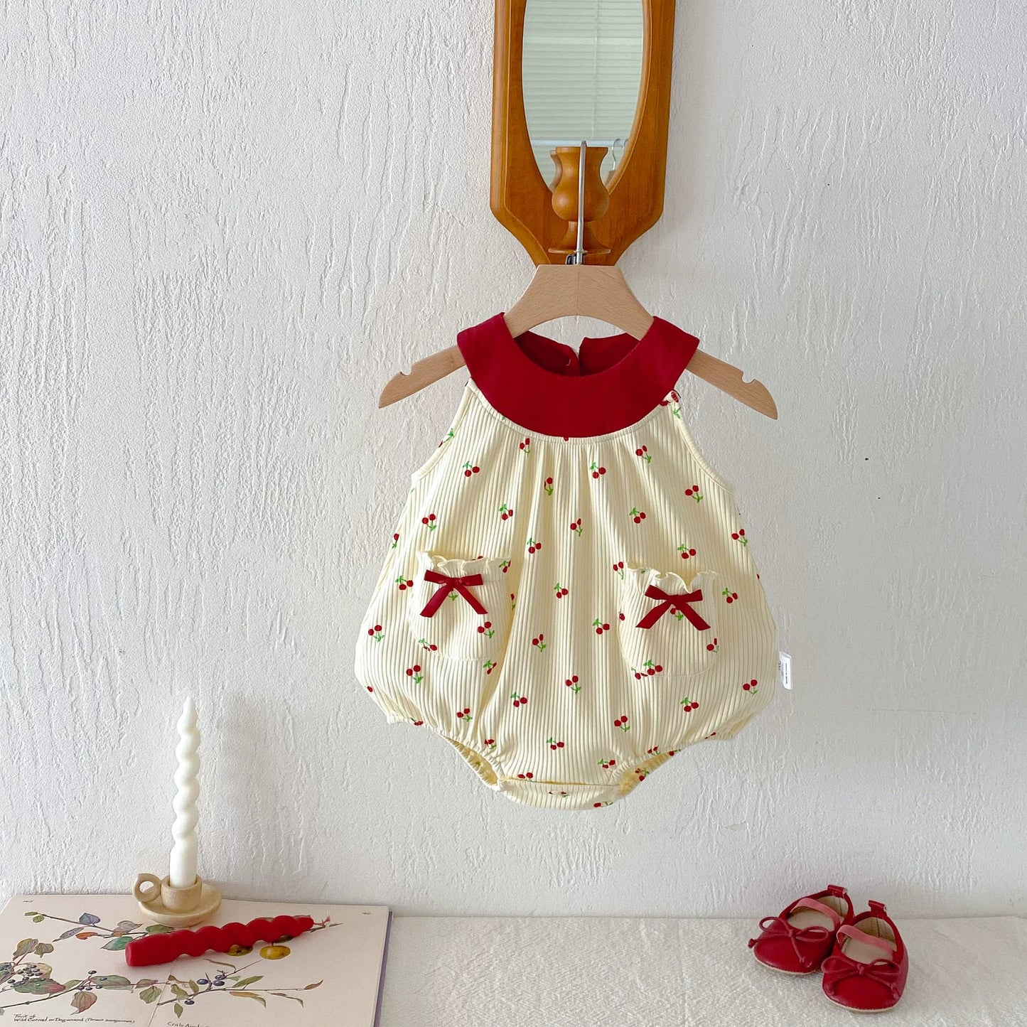 Summer Arrival Baby Girls Sleeveless Embroidery Tulle Decorated Onesies with Cherry Pattern, MyKids-USA®, Baby One-Pieces, MyKids-USA - - - - - - -