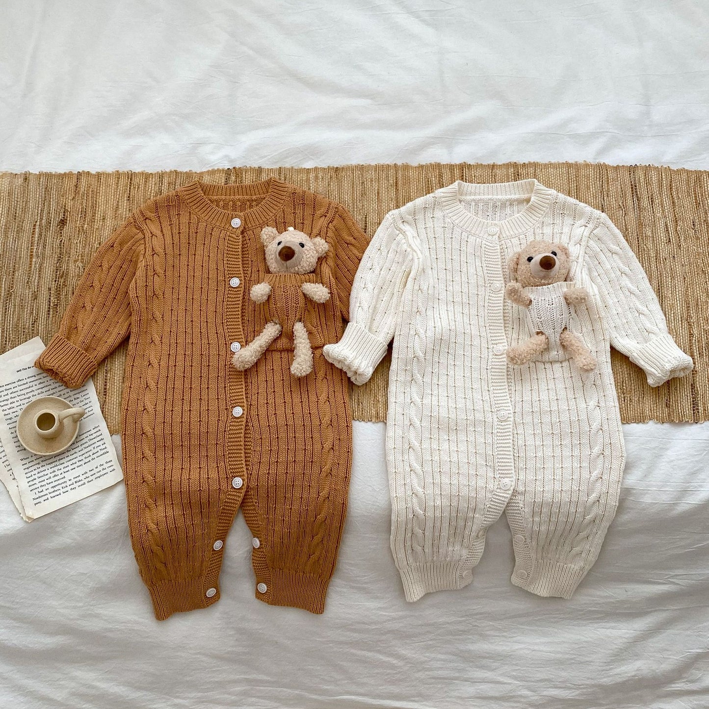Autumn Infant Baby Unisex Solid Knit Sweaters Long Sleeve Romper Include Little Bear, MyKids-USA®, Baby One-Pieces, MyKids-USA - - - - - - -