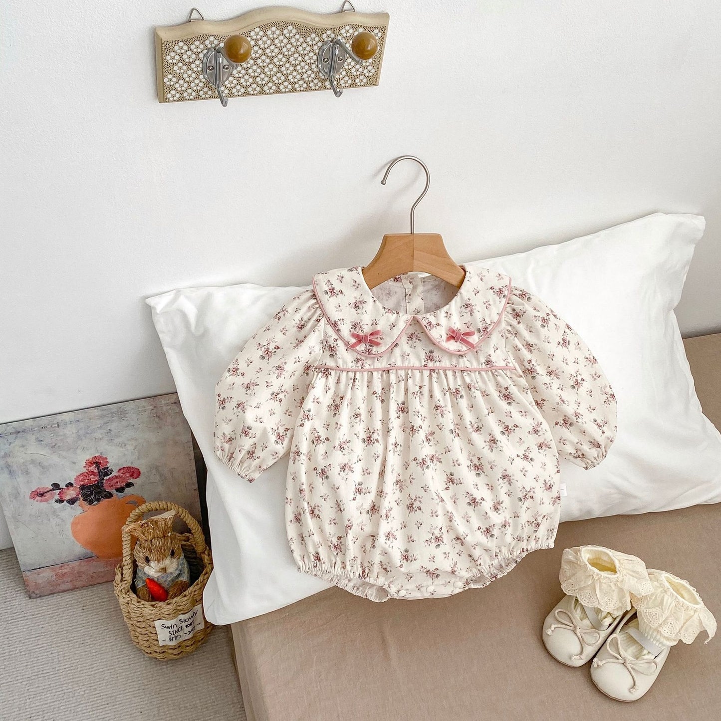 Spring Arrival Baby Girls Long Sleeves Floral Print Peter Pan Collar Onesies Bodysuits, MyKids-USA®, Baby One-Pieces, MyKids-USA - - - - - - -