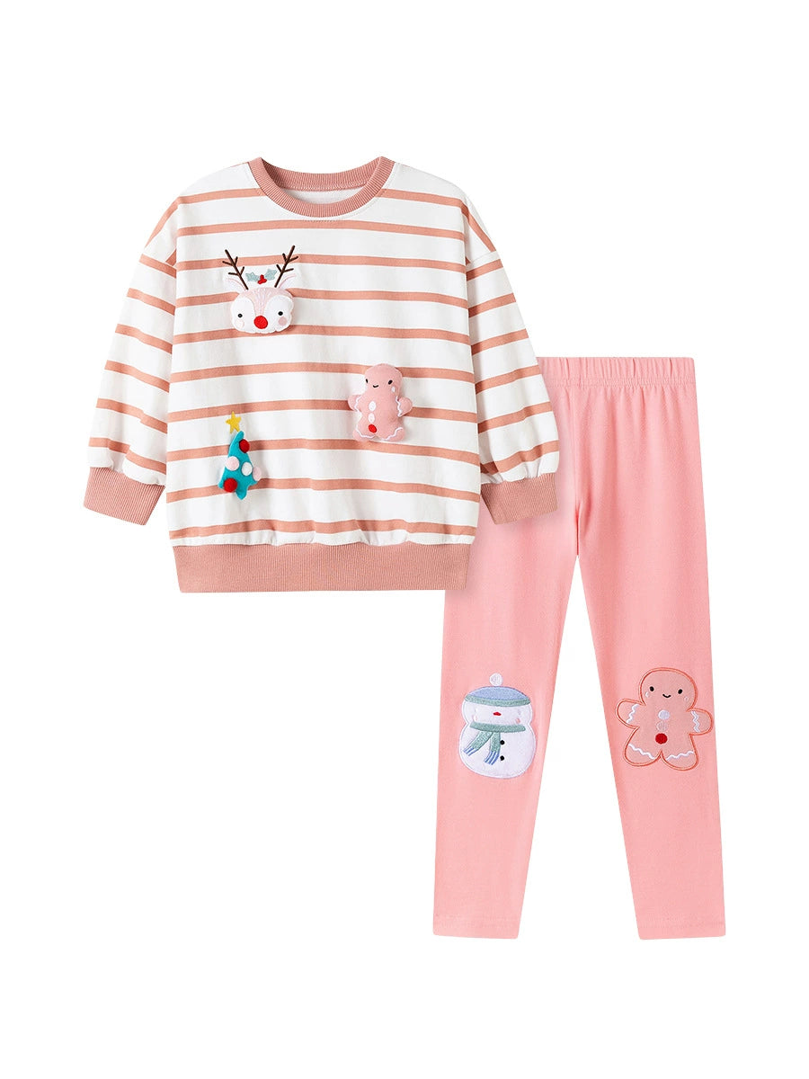 Spring and Autumn Girls Christmas Cartoon Pattern Long Sleeves Crew Neck Top Sweatshirt and Pants Clothing Set, MyKids-USA®, Baby & Toddler Outfits, MyKids-USA - - - - - - -
