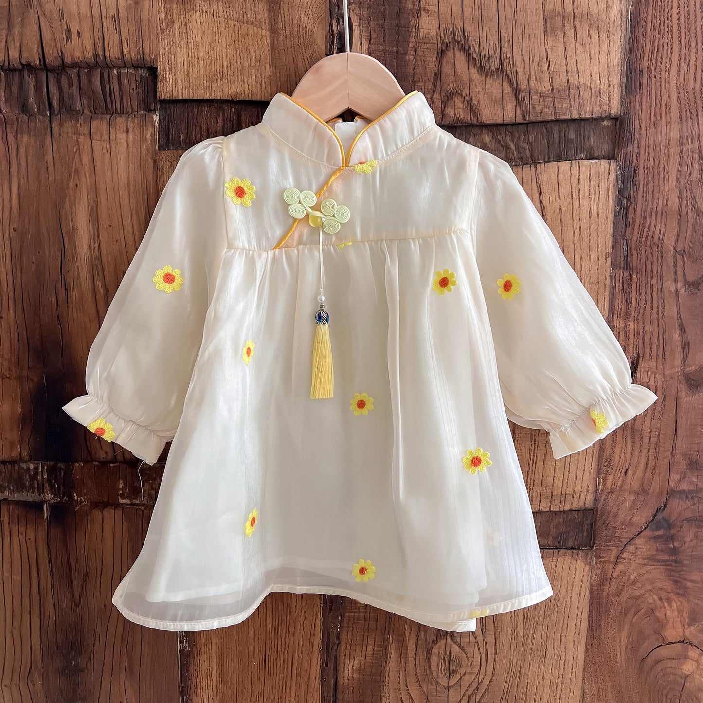 Arrival Autumn Girls Daisy Flowers Pattern Stand Collar Long Sleeves Tulle Patchwork Princess Dress, MyKids-USA®, Baby & Toddler Dresses, MyKids-USA - - - - - - -