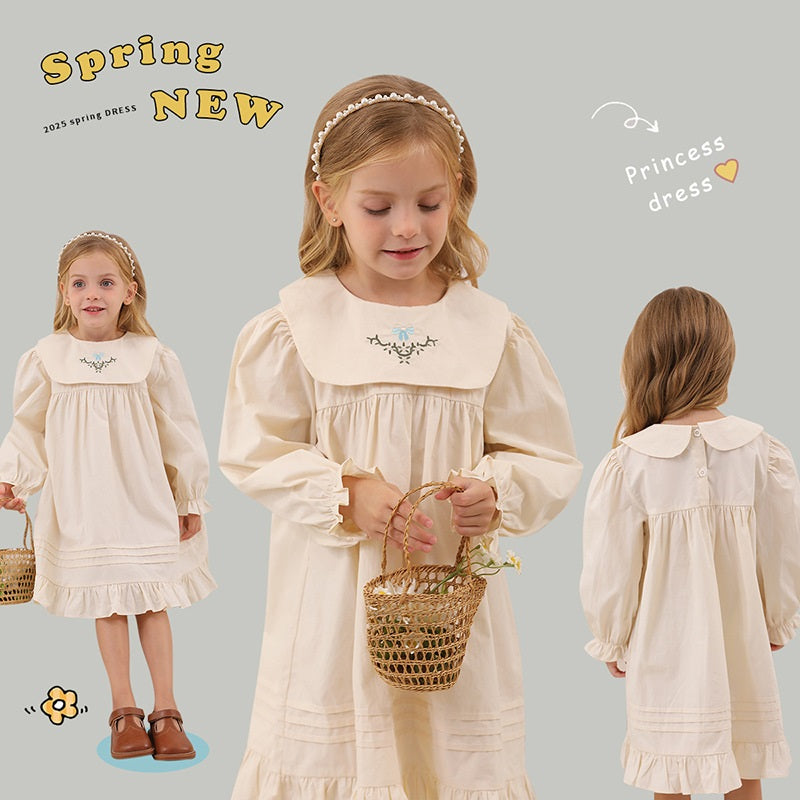 Spring and Autumn Vintage Flowers Embroidered Long-sleeved Dress for Stylish Girls, MyKids-USA®, Baby & Toddler Dresses, MyKids-USA - - - - - - -