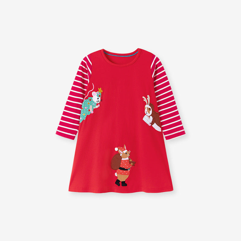Autumn and Spring Christmas Cartoon and Striped Pattern Long Sleeves Dress, MyKids-USA®, Baby & Toddler Dresses, MyKids-USA - - - - - - -