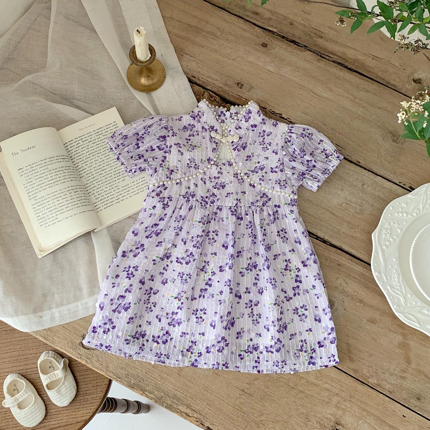Arrival Summer Girls Dense Floral Pattern Short Sleeves Beaded Design Dress, MyKids-USA®, Baby & Toddler Dresses, MyKids-USA - - - - - - -
