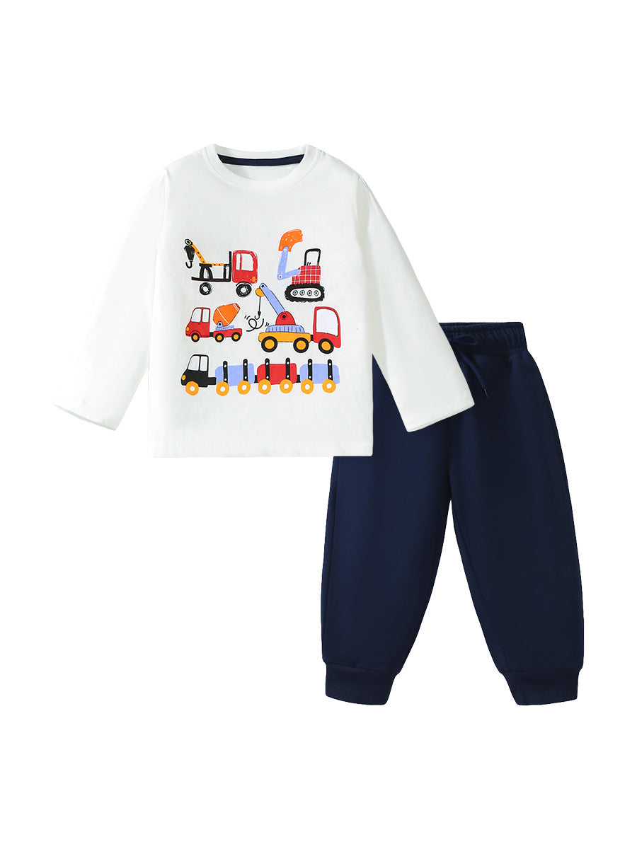 Spring And Autumn Boys Cartoon Vehicles Pattern Long Sleeves Top T-Shirt And Solid Color Pants Clothing Set, MyKids-USA®, Baby & Toddler Outfits, MyKids-USA - - - - - - -
