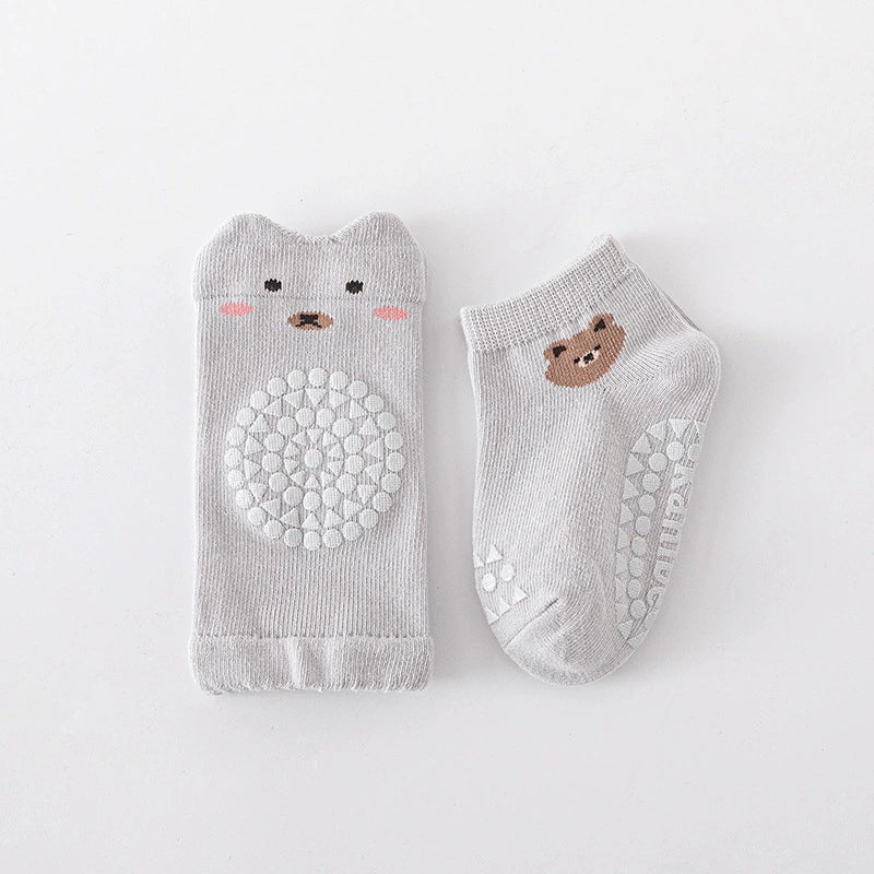 Spring and Autumn Baby Unisex Breathable Cartoon Pattern Anti-slip Socks and Knee Sleeves Sets, MyKids-USA®, Baby & Toddler Socks & Tights, MyKids-USA - Size/Age - S (0-1Y) - Color - Grey - - - TR2509292254-C