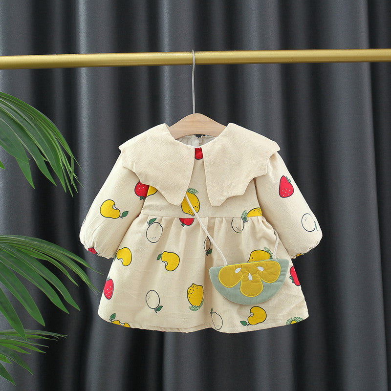 Autumn and Winter Arrival Baby Girls Long Sleeves Fruits Print Dress MyKids-USA Autumn and Winter Arrival Baby Girls Long Sleeves Fruits Print Dress MyKids-USA