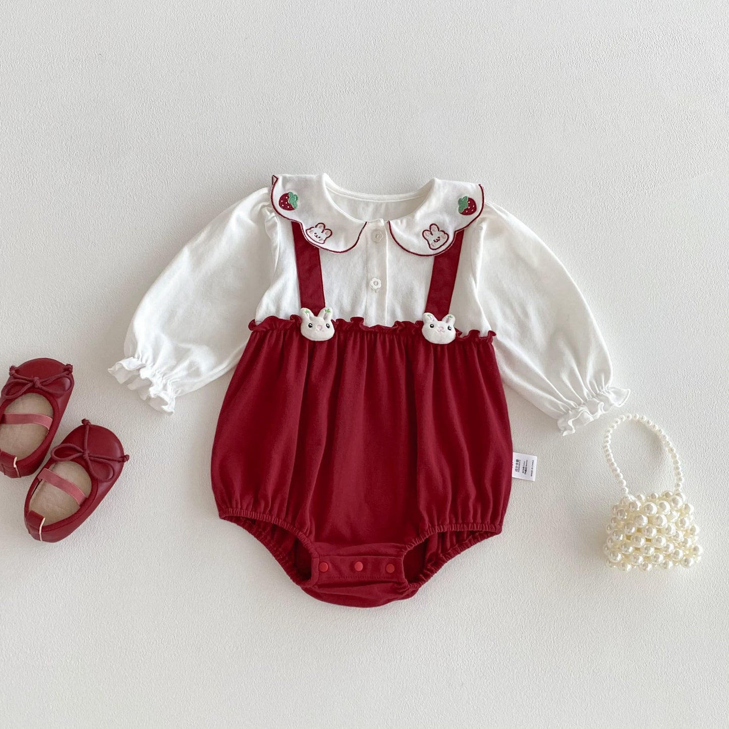 Autumn Arrival Baby Girls Long Sleeves Strawberry and Rabbit Pattern Color Patchwork Onesies, MyKids-USA®, Baby One-Pieces, MyKids-USA - - - - - - -