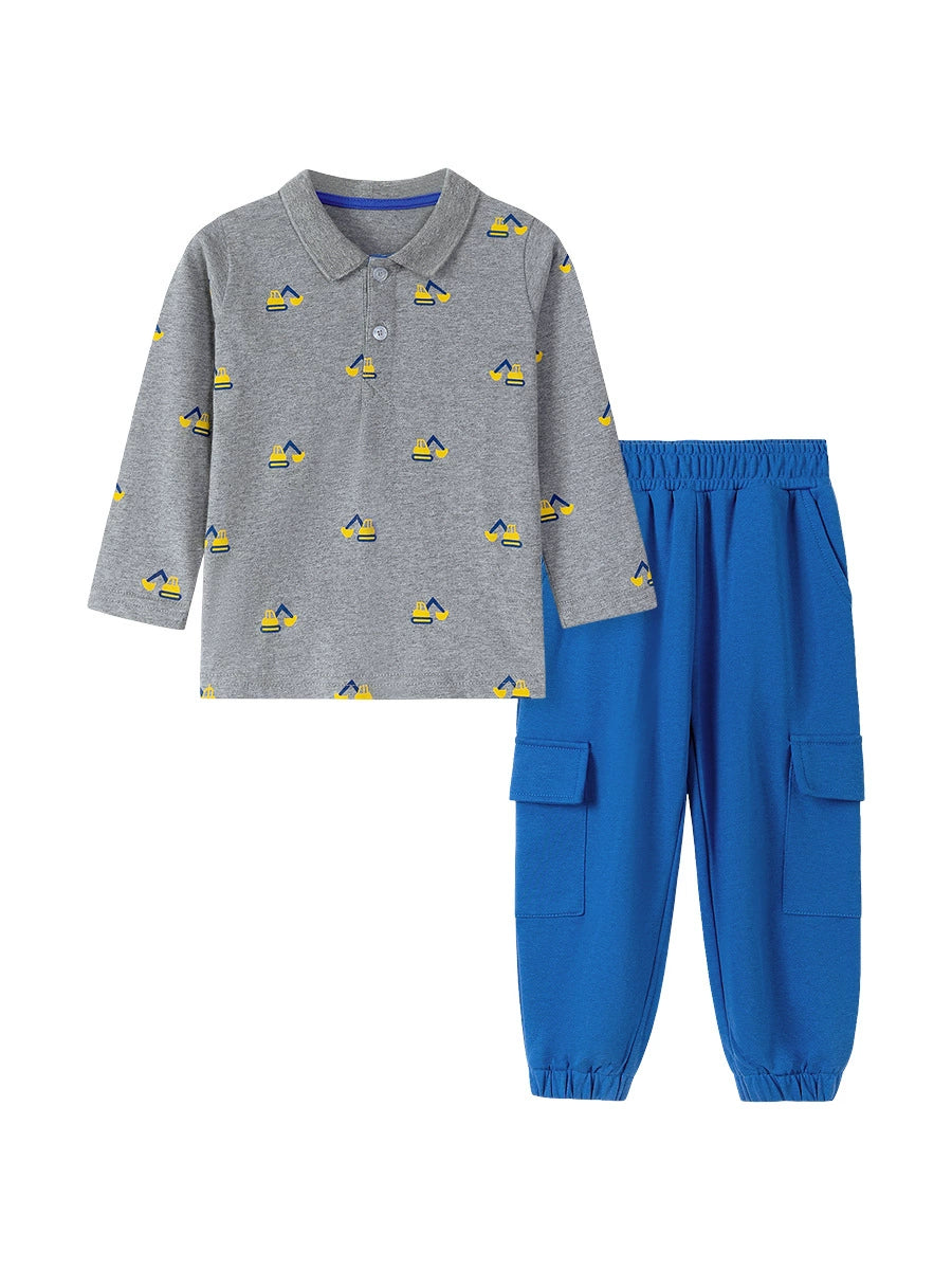 Spring and Autumn Boys Excavators Cartoon Pattern Long Sleeves Polo Shirt and Pants Clothing Set, MyKids-USA®, Baby & Toddler Outfits, MyKids-USA - - - - - - -