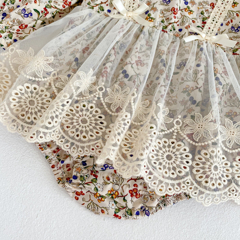 Autumn Arrival Baby Girls Floral Long Sleeves Lace Patchwork Crew Neck Onesies, MyKids-USA®, Bodysuits, MyKids-USA - - - - - - -