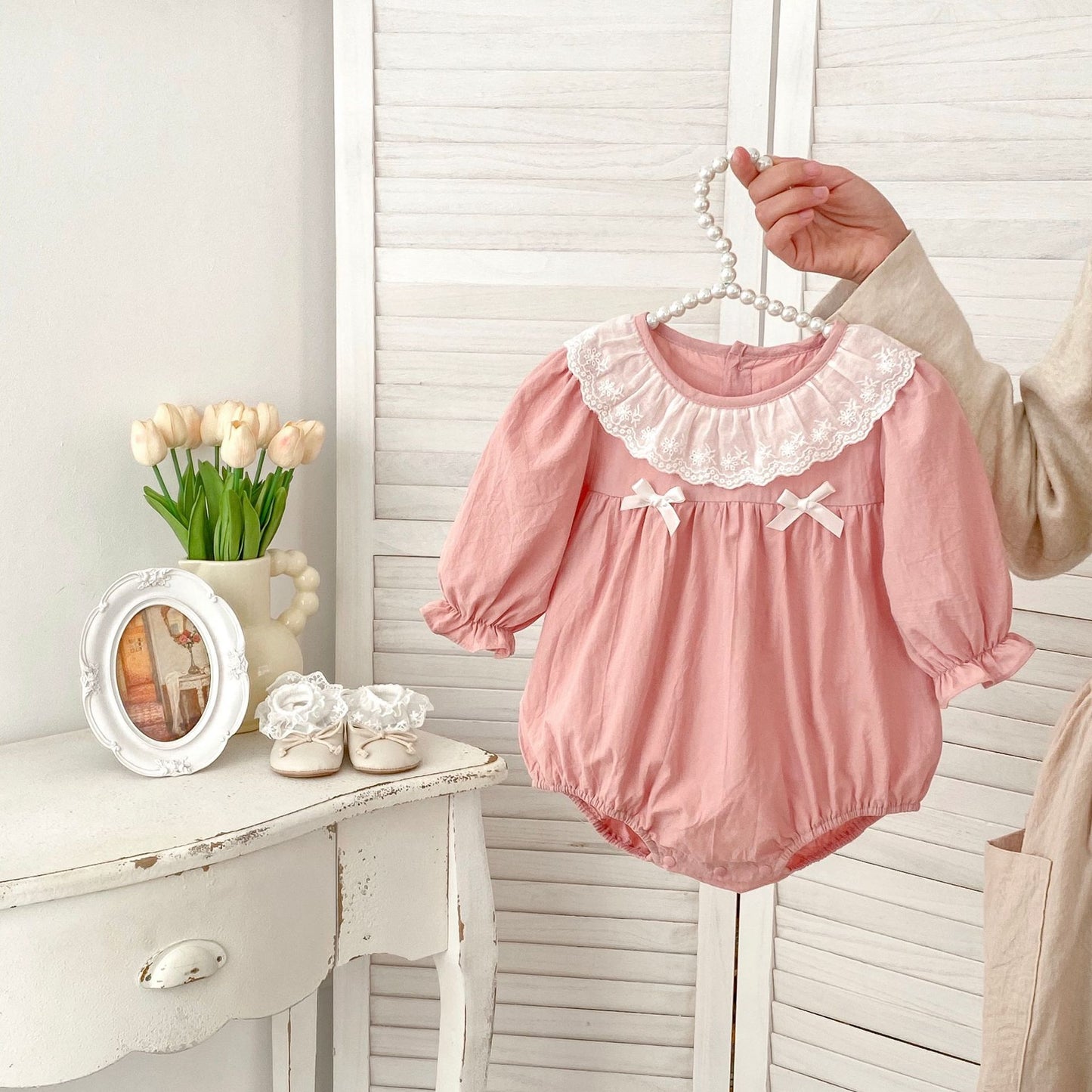 Spring Arrival Baby Girls Long Sleeves Floral Embroidered Collar Onesies Bodysuits, MyKids-USA®, Baby One-Pieces, MyKids-USA - - - - - - -