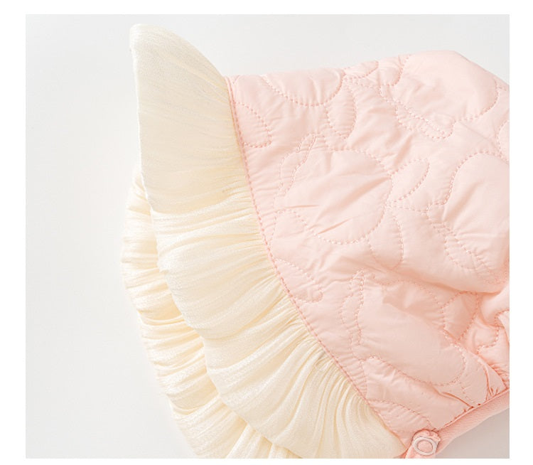 Winter Baby Thick Home Clothes Pink-White Patchwork Romper With Hat, MyKids-USA®, Baby One-Pieces, MyKids-USA - - - - - - -