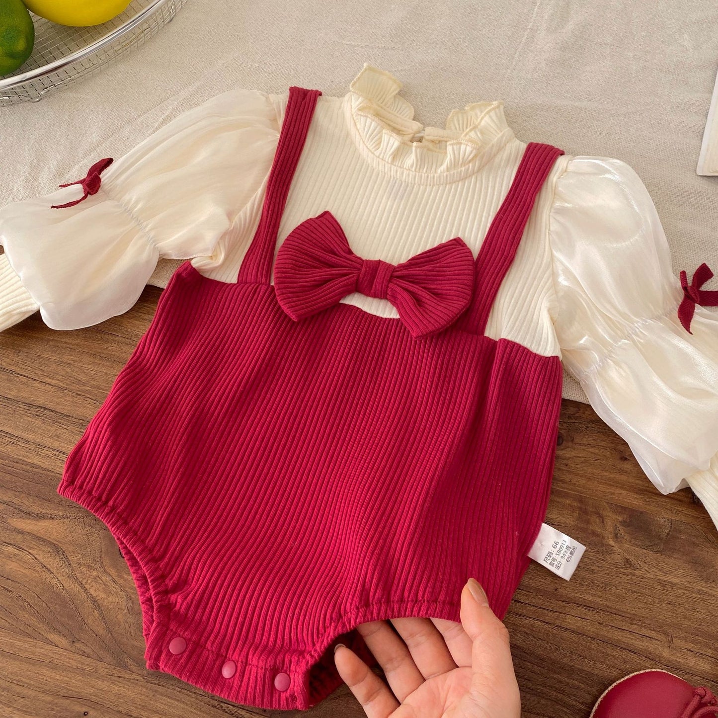 Spring Arrival Baby Girls Long Sleeves Color Patchwork Bodysuit