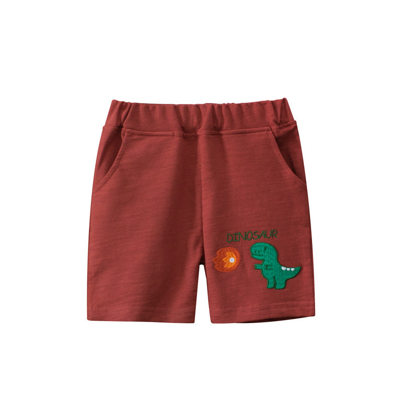 Dinosaur Pattern Solid Color Summer Shorts, MyKids-USA®, Baby & Toddler Bottoms, MyKids-USA - Size/Age - 90 (12-24M) - Color - Red - - - JM2306042139-F