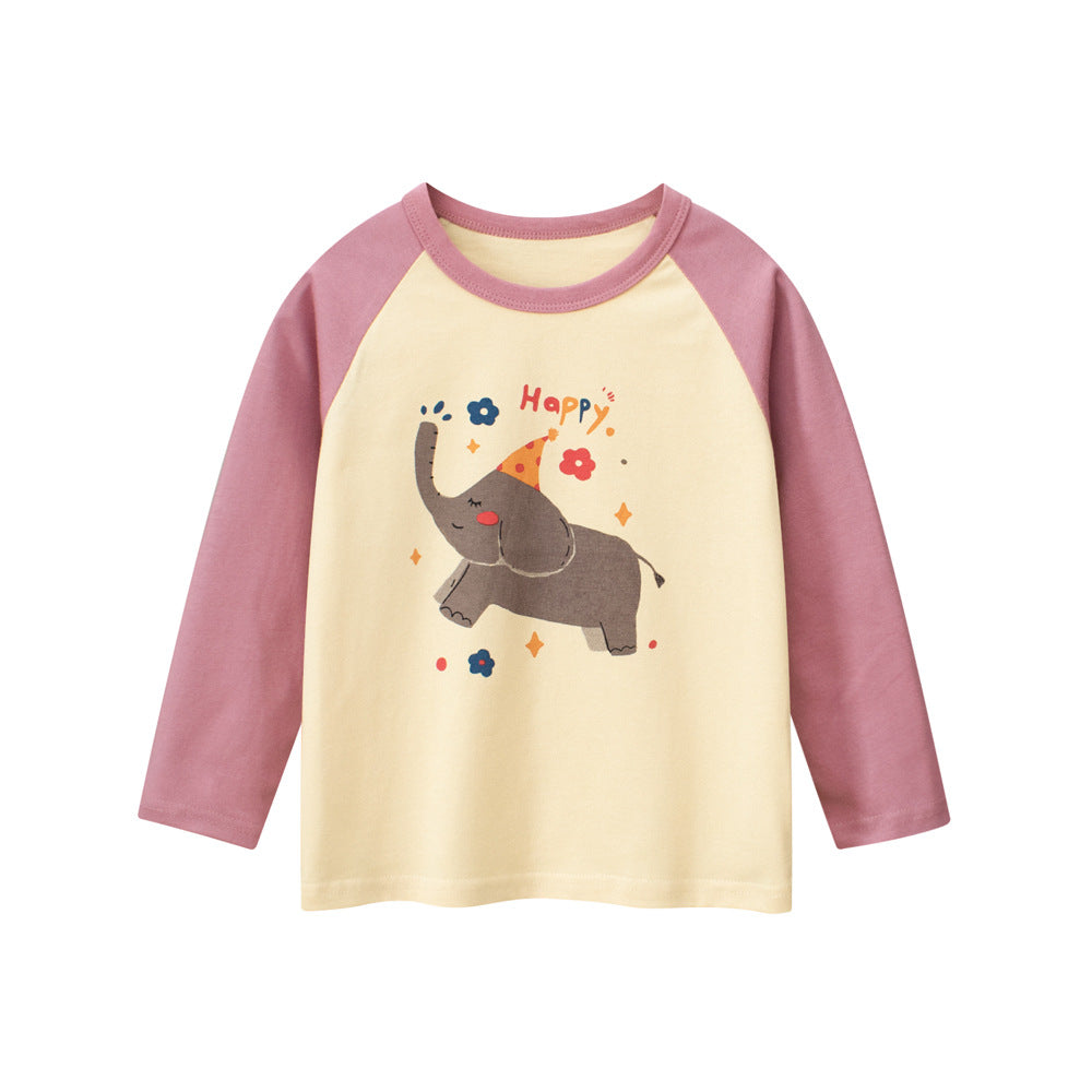 Autumn Baby Kids Girls Letters and Cartoon Print Long Sleeves Crew Neck Color Patchwork Top Shirt, MyKids-USA®, Baby & Toddler Tops, MyKids-USA - - - - - - -