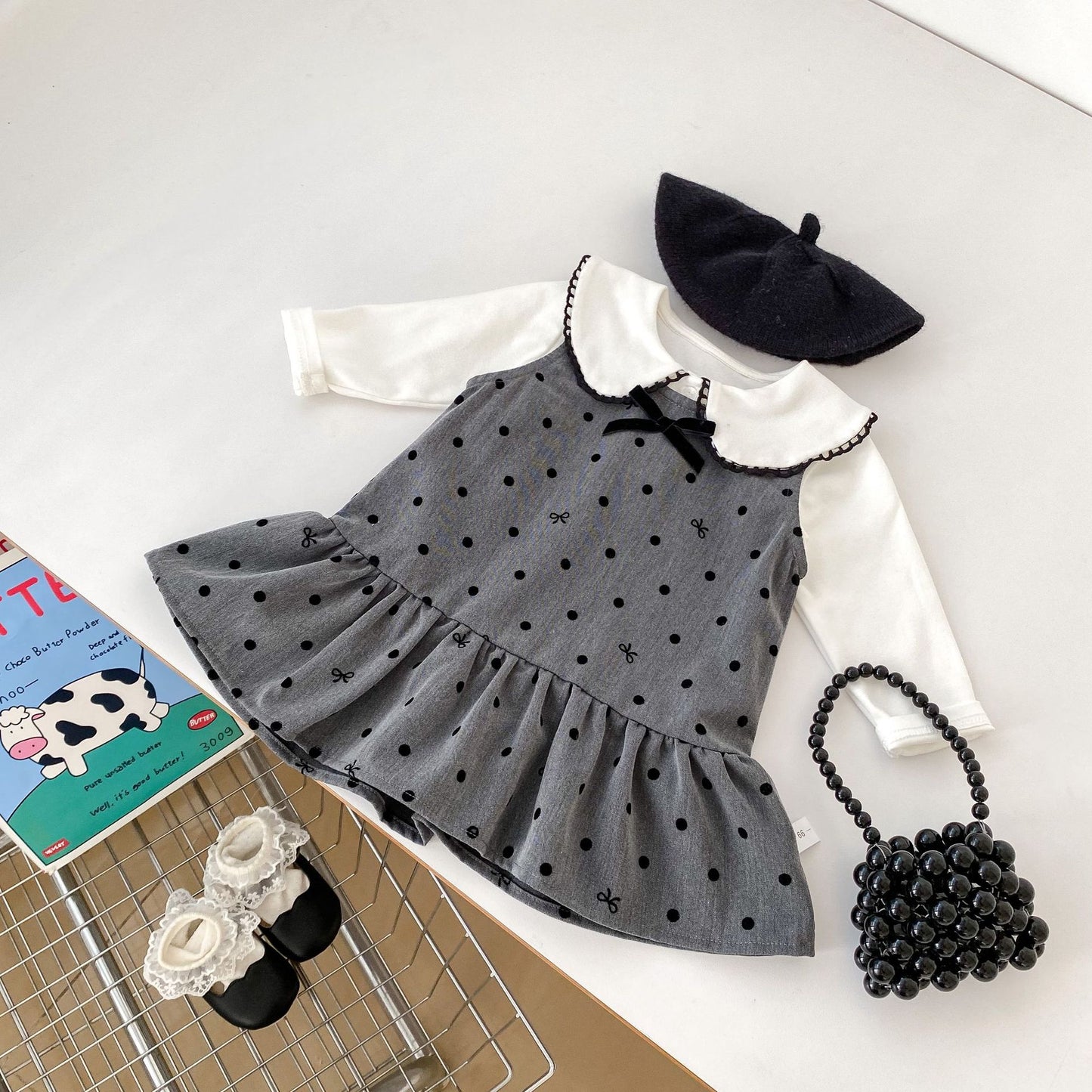 Arrival Spring Girls Long Sleeves Simple Top and Dots Pattern Sleeveless Dress Set Clothing Set, MyKids-USA®, Baby & Toddler Dresses, MyKids-USA - - - - - - -