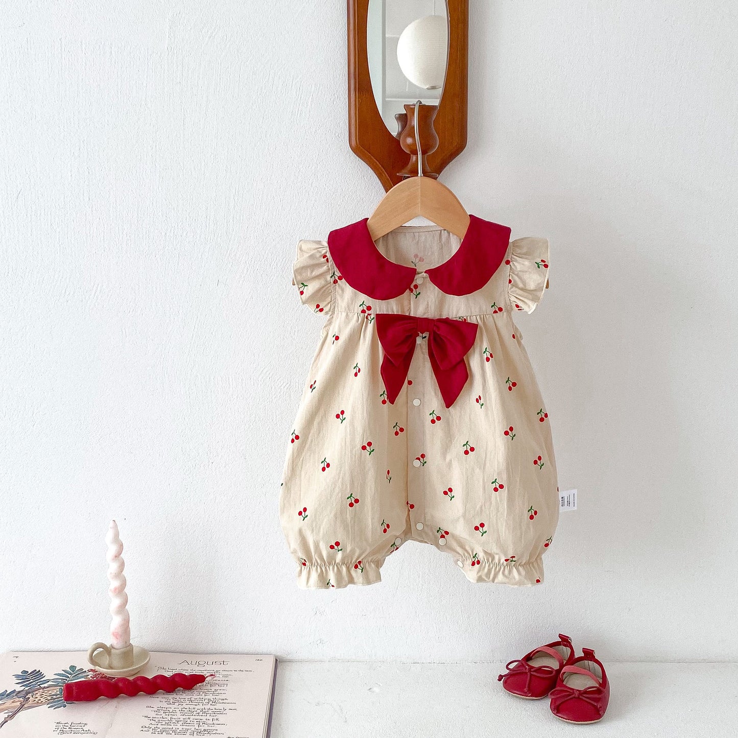 Summer Thin Arrival Baby Girls Cherry Print Fly Sleeves Peter Pan Collar Onesies, MyKids-USA®, Baby One-Pieces, MyKids-USA - - - - - - -