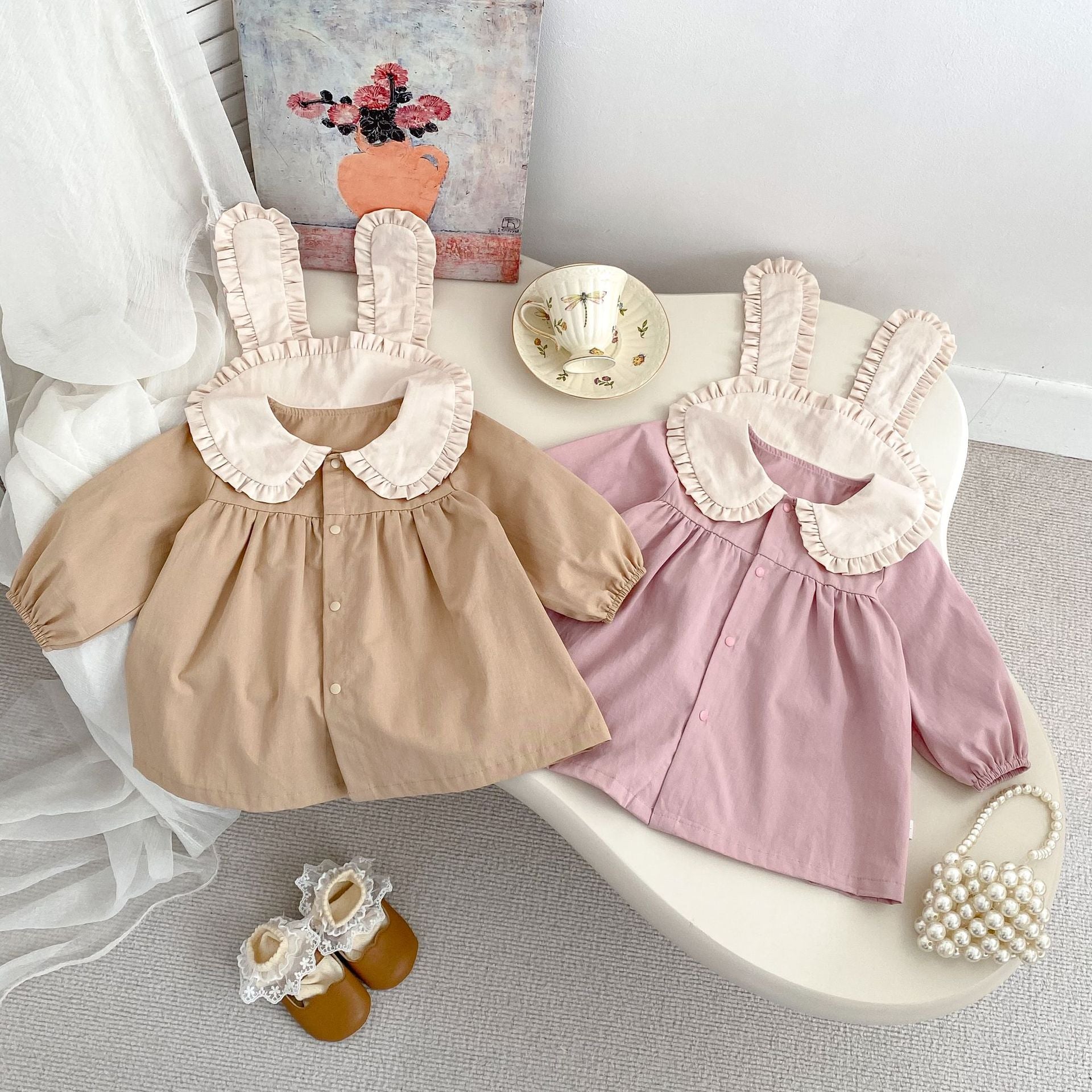 Spring and Autumn Rabbit Design Long-sleeved Dress with Ear Collar for MyKids-USA Spring and Autumn Rabbit Design Long-sleeved Dress with Ear Collar for MyKids-USA