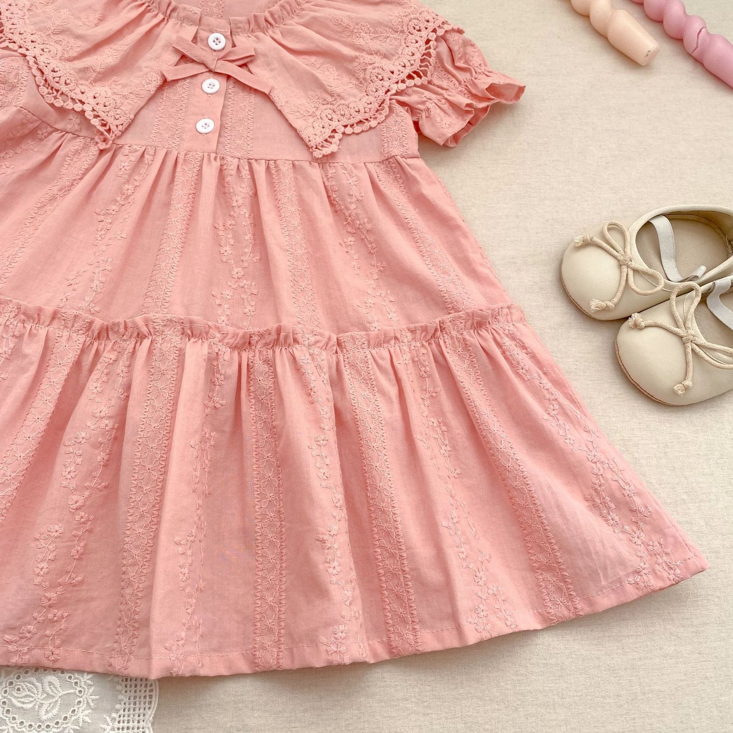 Summer Baby Girls French-style Floral Embroidery Pattern Short-sleeved Plain Bodysuit and Dress – Princess Sister Matching Set, MyKids-USA®, Baby & Children's Outfits, MyKids-USA - - - - - - - .