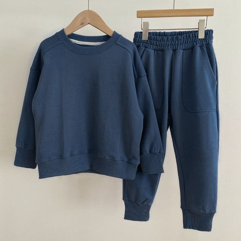Autumn Baby Kids Unisex Casual Solid Color Long Sleeves Pullover and Pocketed Pants Clothing Set, MyKids-USA®, Baby & Toddler Outfits, MyKids-USA - Size/Age - 66 (3-6M) - Color - Navy Blue (Dark Blue) - - - TR2408142153-D