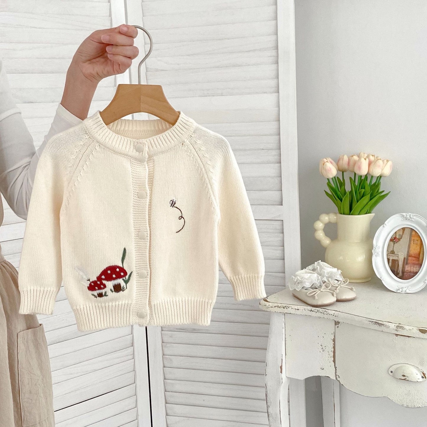 Autumn Arrival Baby Kids Unisex Comfortable Mushrooms Embroiedery Pattern Knitted Long Sleeves Cardigan, MyKids-USA®, Baby & Toddler Outerwear, MyKids-USA - - - - - - -