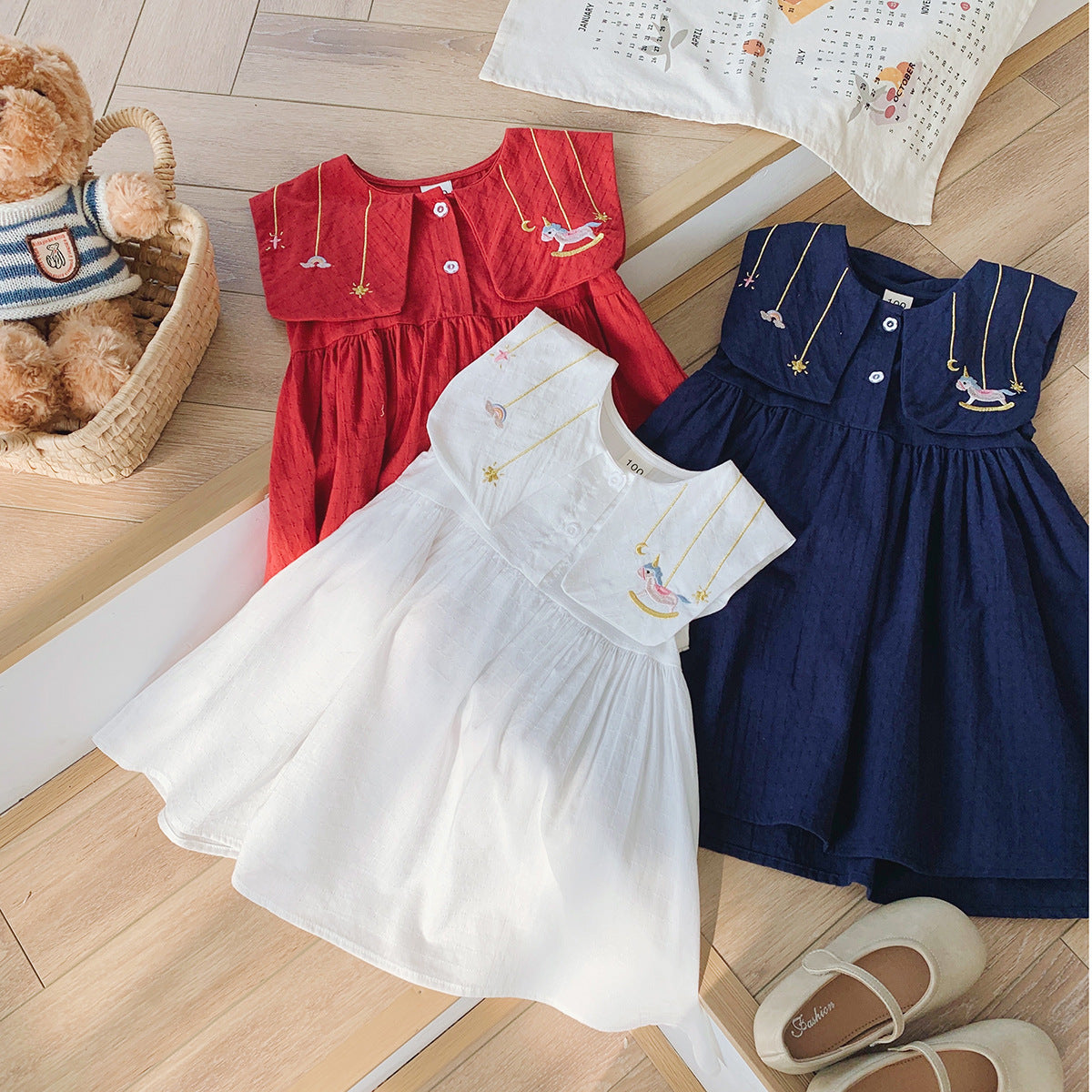 Summer Arrival Baby Kids Girls Sleeveless Unicorn Pattern Embroidered Dress, MyKids-USA®, Baby & Toddler Dresses, MyKids-USA - - - - - - -