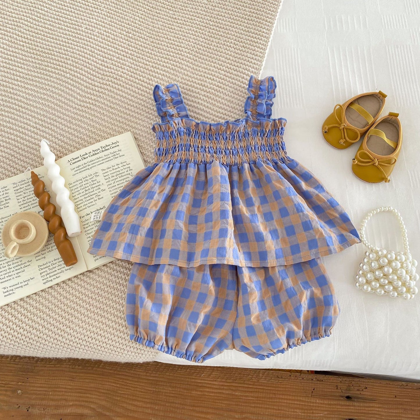 Summer Baby Kids Girls Plaid Strap Dress And Shorts Clothing Set, MyKids-USA®, Baby & Toddler Outfits, MyKids-USA - - - - - - -
