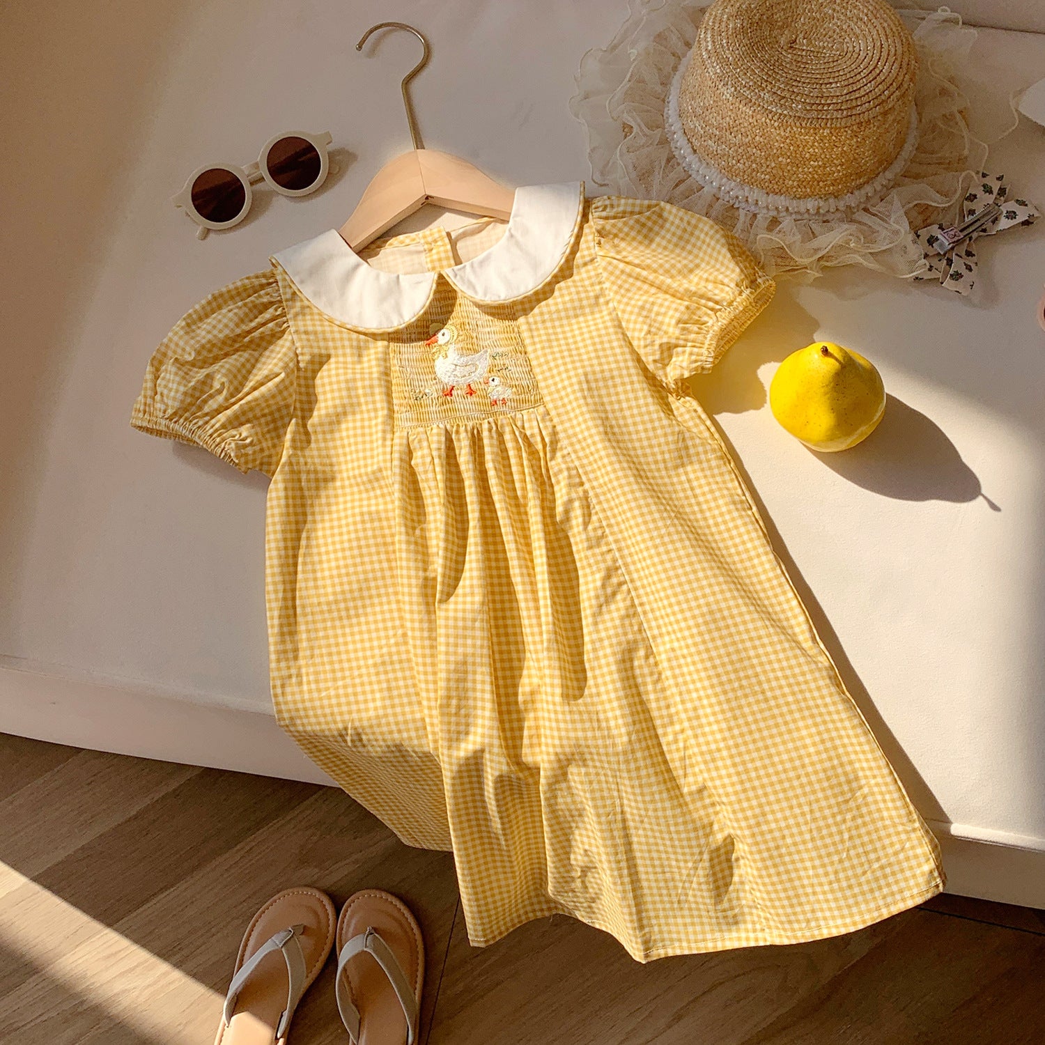 Summer Baby Kids Girls Cute Short Sleeves Ducks Pattern Embroidered Dress 110 (3-5Y) / Yellow Summer Baby Kids Girls Cute Short Sleeves Ducks Pattern Embroidered Dress 110 (3-5Y) / Yellow
