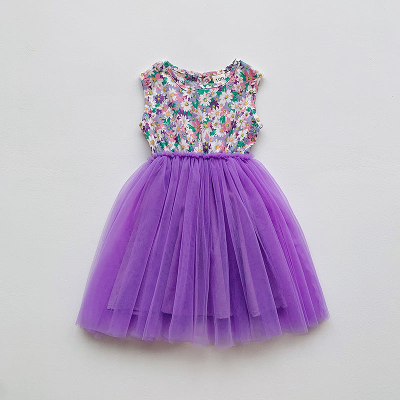 Summer Baby Kids Girls Sleeveless Simple Pattern and Mesh Patchwork Dress, MyKids-USA®, Baby & Toddler Dresses, MyKids-USA - Size/Age - 80 (9-12M) - Color - Purple - - - TR2501082258-E