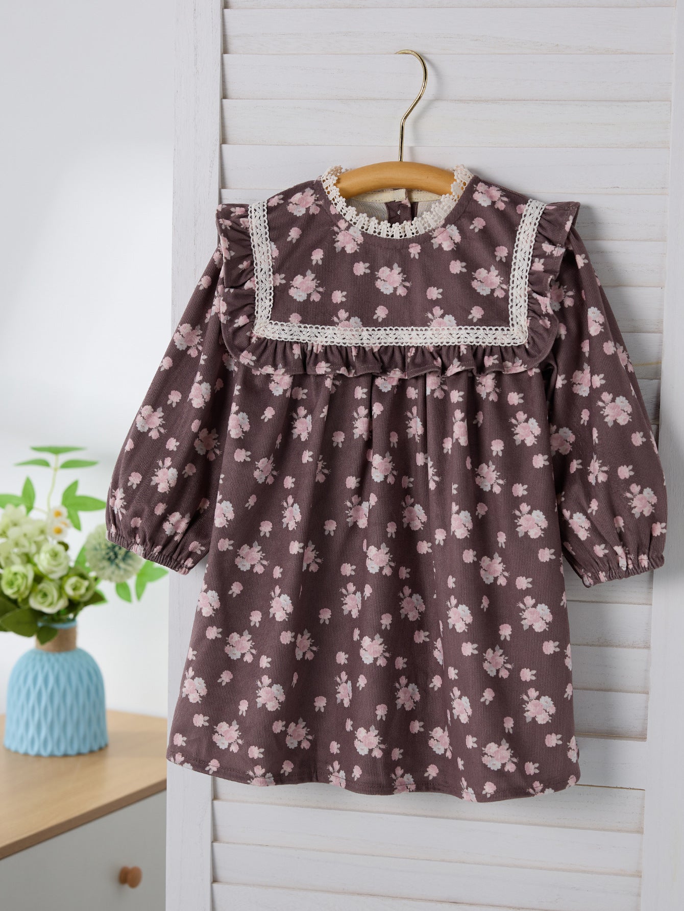 Spring and Autumn Floral Print Long-sleeved Dress with Lace Collar for Stylish Girls, MyKids-USA®, Baby & Toddler Dresses, MyKids-USA - - - - - - -