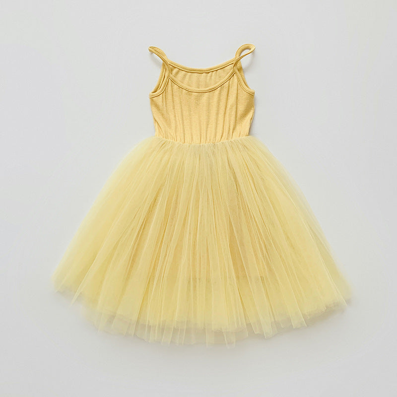 Summer Baby Kids Girls Sleeveless Plain Tulle Patchwork Strap Dress, MyKids-USA®, Baby & Children's Dresses, MyKids-USA - Size/Age - 80 (9-12M) - Color - Yellow - - - TR2605152315-I.