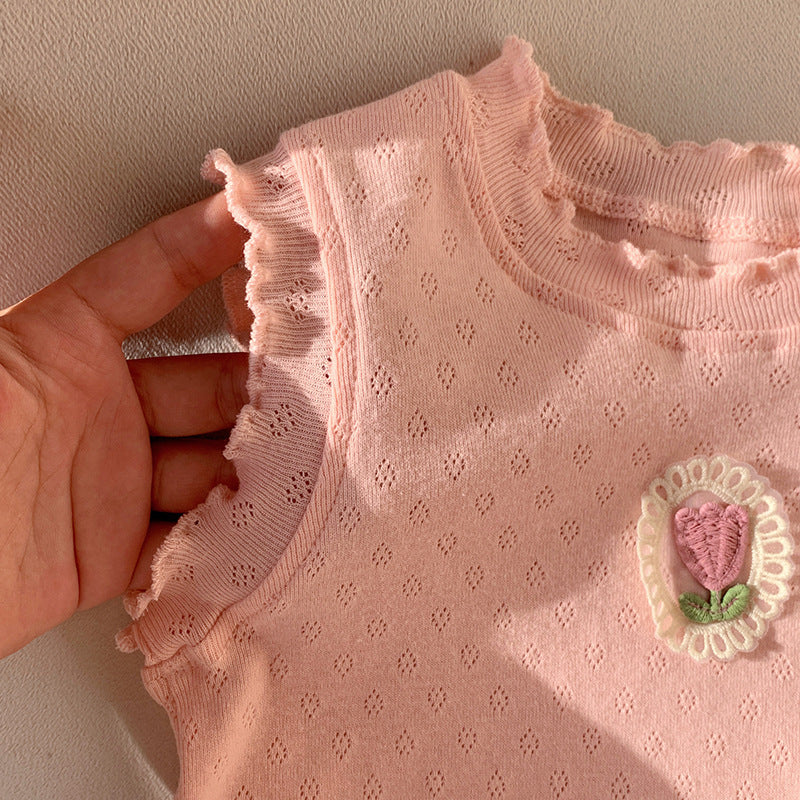 Design Girls Summer Ruffle Neck Floral Embroidered Sleeveless Top, MyKids-USA®, Baby & Toddler Tops, MyKids-USA - - - - - - -