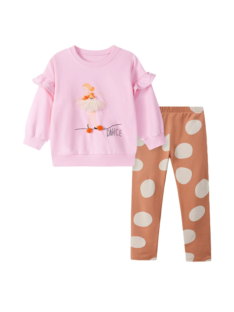 Spring and Autumn Girls Princess Cartoon Pattern Long Sleeves Sweatshirt and Polka Dots Pattern Pants Clothing Set, MyKids-USA®, Baby & Toddler Outfits, MyKids-USA - - - - - - -