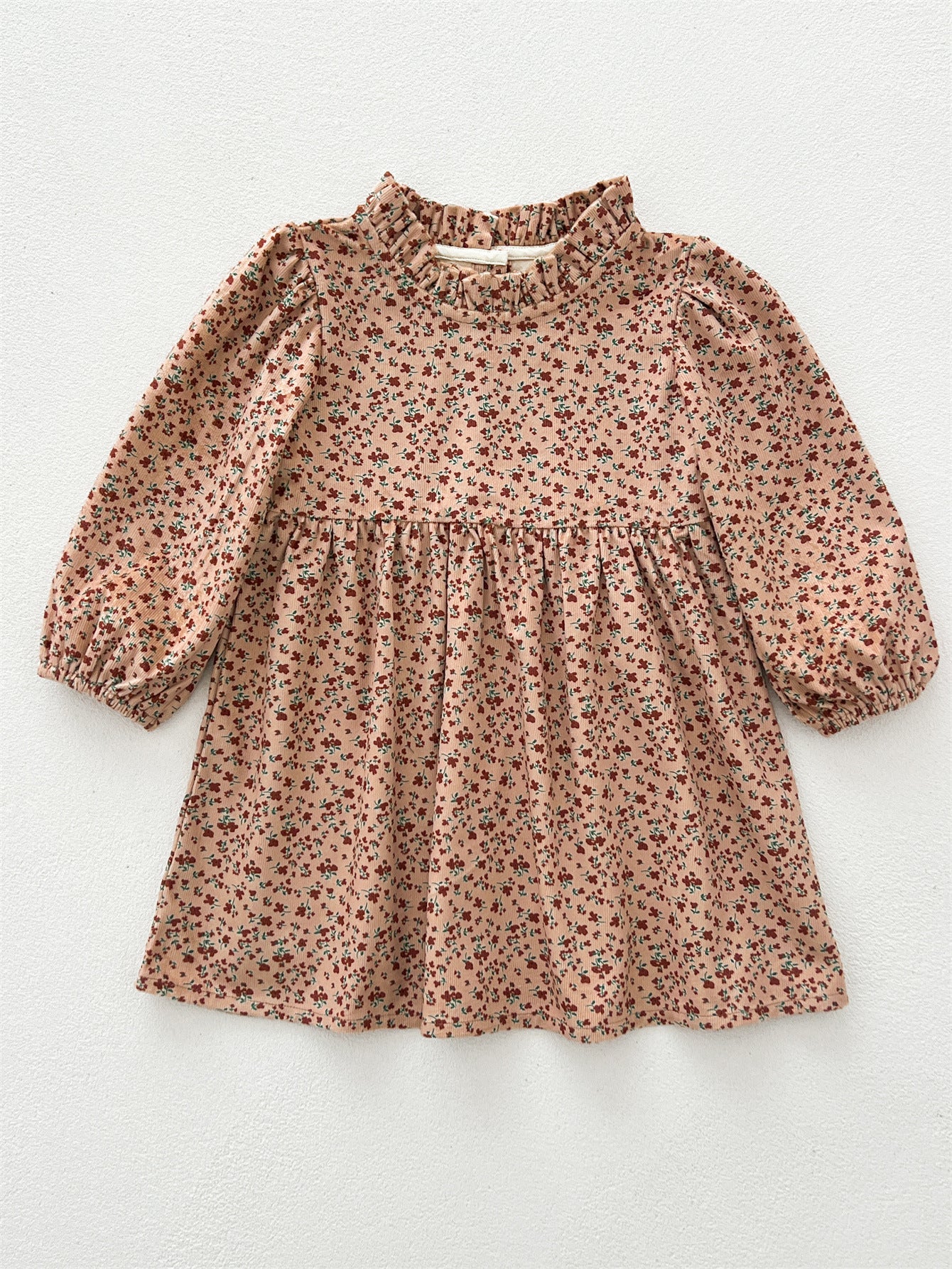 Spring and Autumn Corduroy Long-sleeved Dress with Ruffle Neck for Stylish Girls, MyKids-USA®, Baby & Toddler Dresses, MyKids-USA - - - - - - -