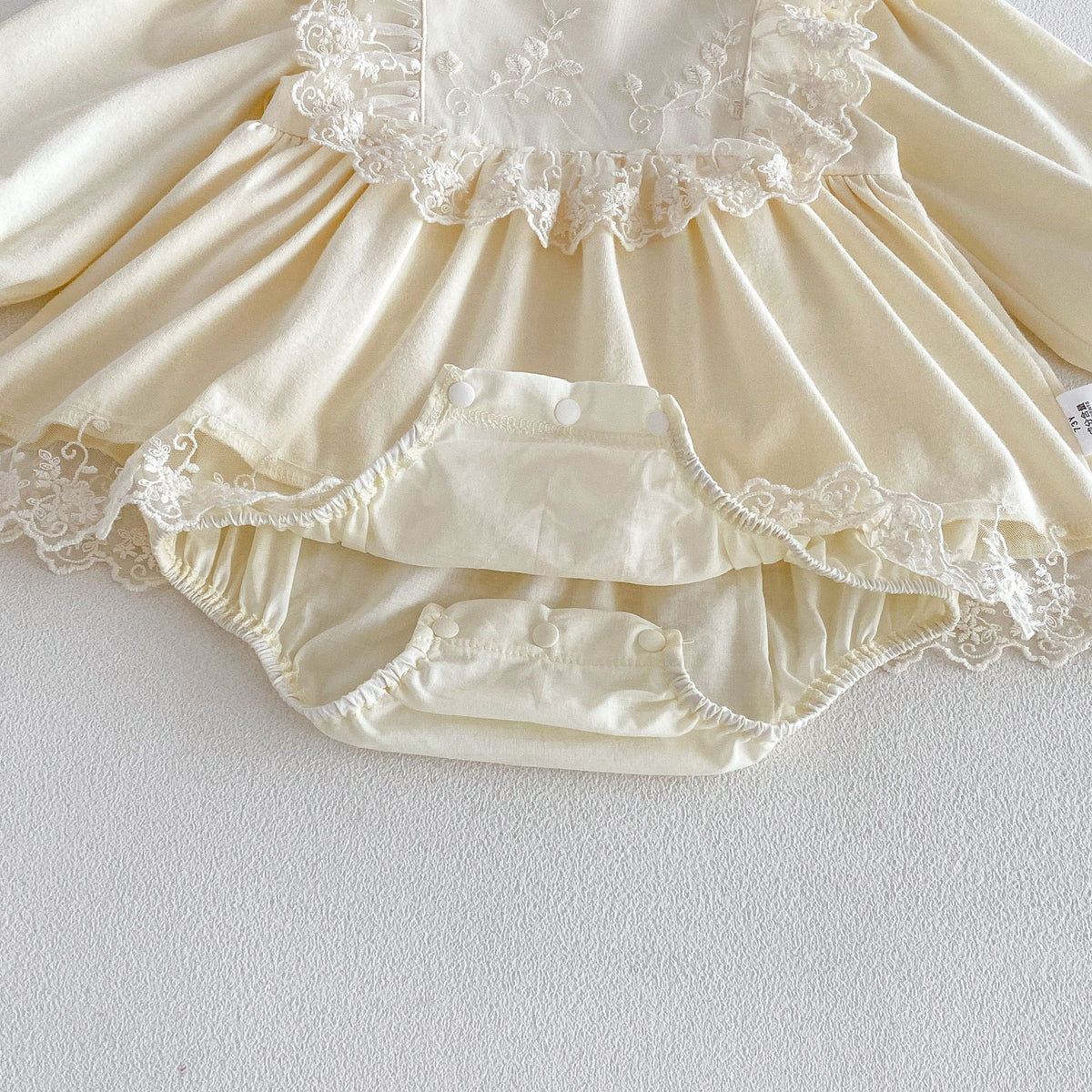 MyKids-USA® Baby Girls Long Sleeves Solid Color Lace Trim Bodysuit Dress