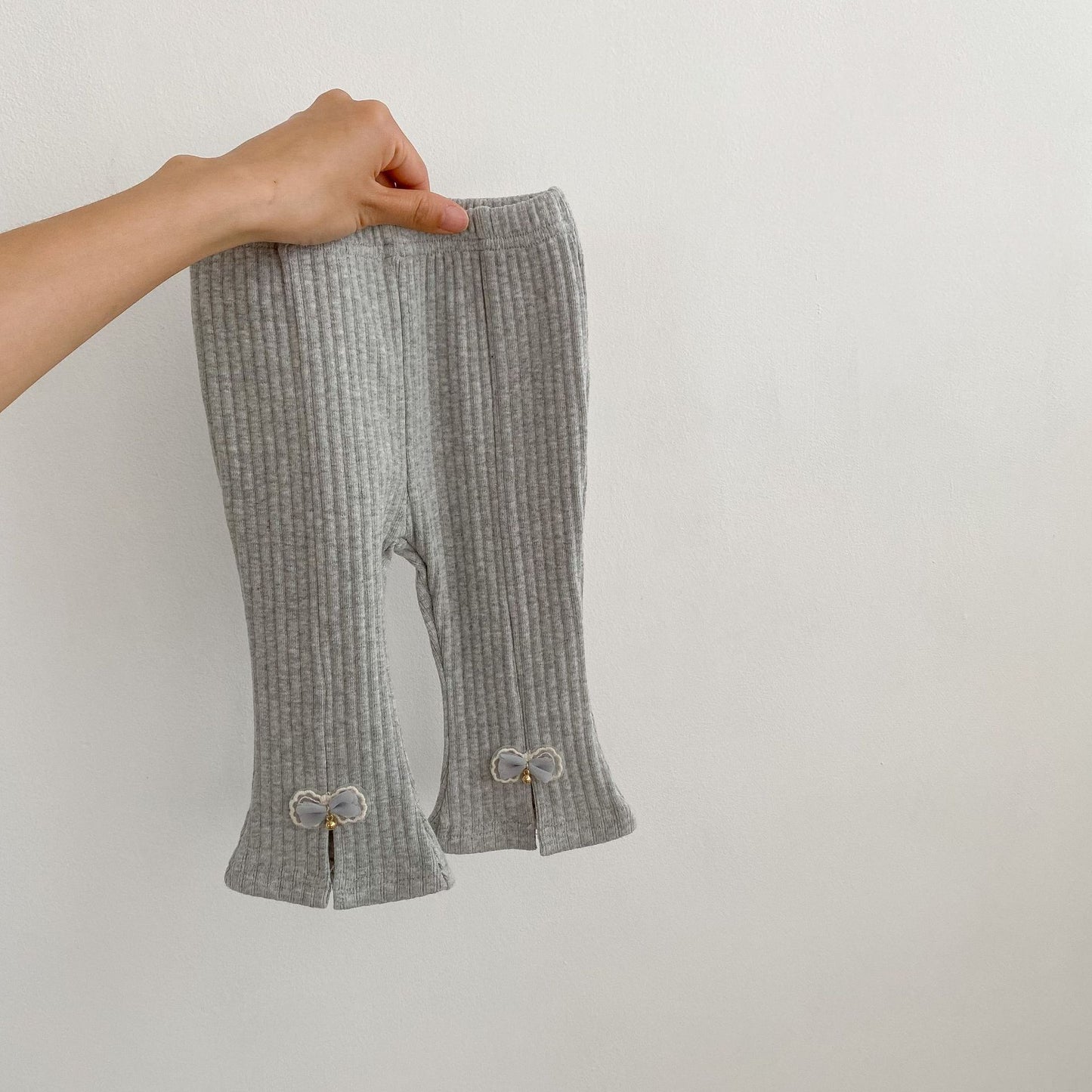 Spring Baby Girls Elastic Double Bow Decorated Solid Color Pants, MyKids-USA®, Baby & Toddler Bottoms, MyKids-USA - Size/Age - 66 (3-6M) - Color - Grey - - - TR2312262148-C.