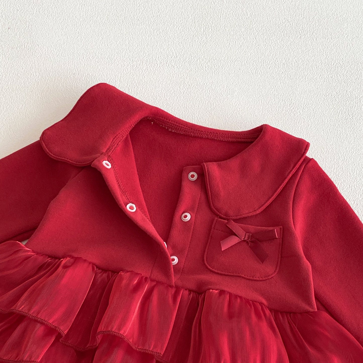 Autumn Arrival Baby Girls Long Sleeves Red Solid Color Ruffle Onesies, MyKids-USA®, Baby One-Pieces, MyKids-USA - - - - - - -