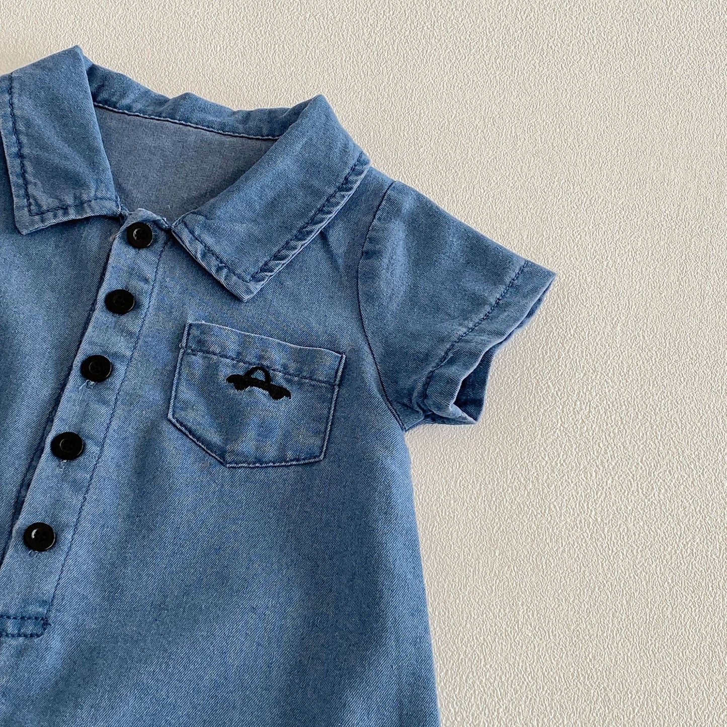 Summer Arrival Baby Short Sleeves Casual Turn-down Collar Denim Rompers, MyKids-USA®, Baby One-Pieces, MyKids-USA - - - - - - - .